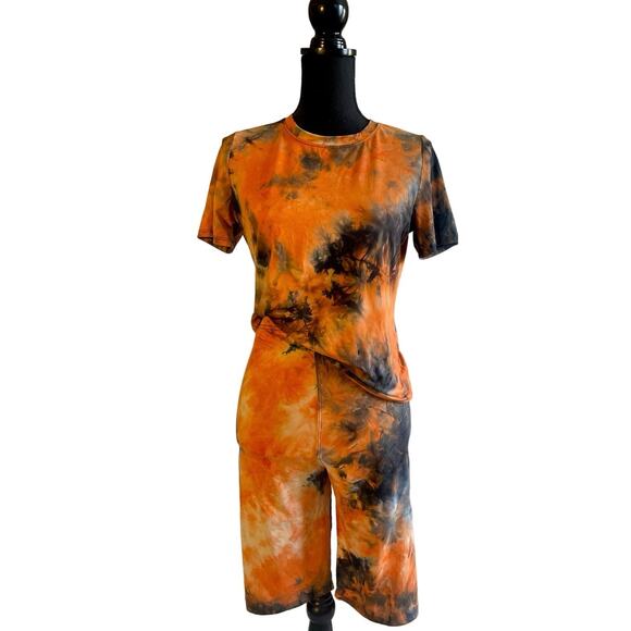 New Fashion Tie Dye Short Set Size Small Orange - Picture 1 of 6
